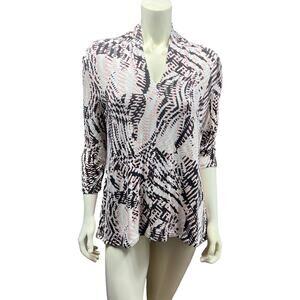 Rose + Olive Black , Pink & White Printed Long Sleeve Wrap Top